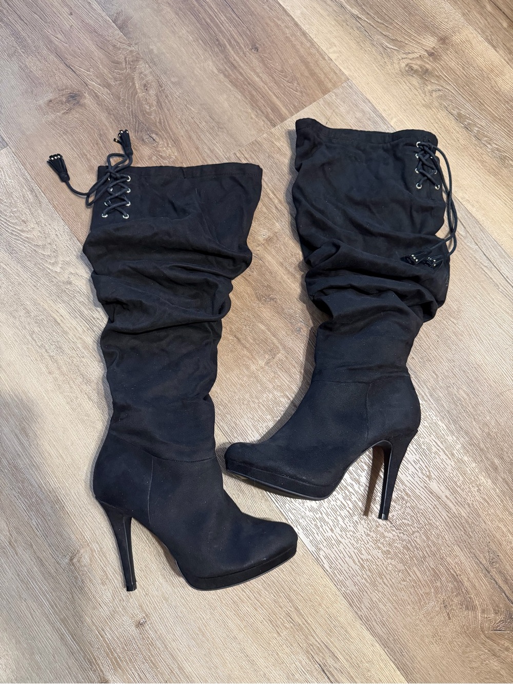 Thalia Sodi Black Slouch Knee-High Stiletto Boots